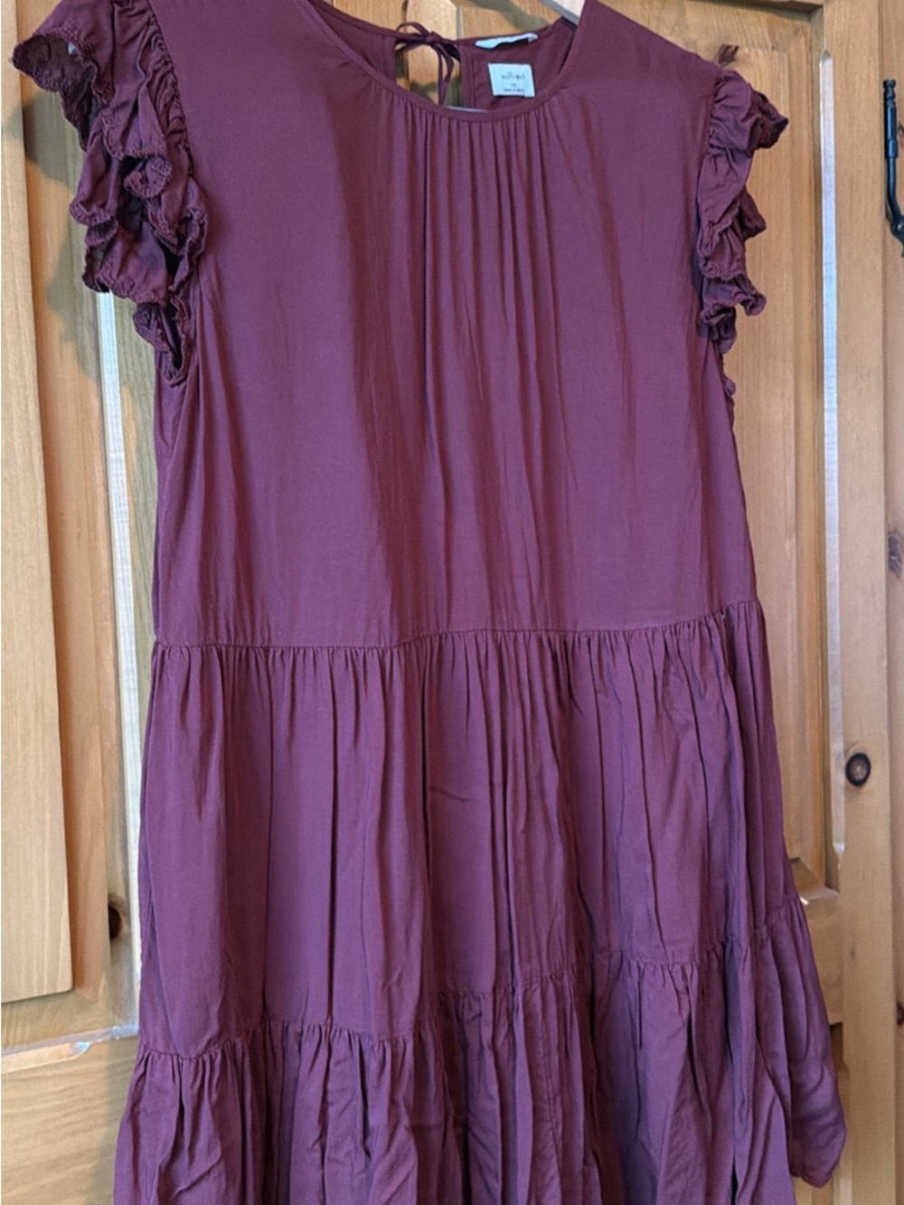Aritzia La Boheme Burgundy Ruffle Sleeve Tiered Dress